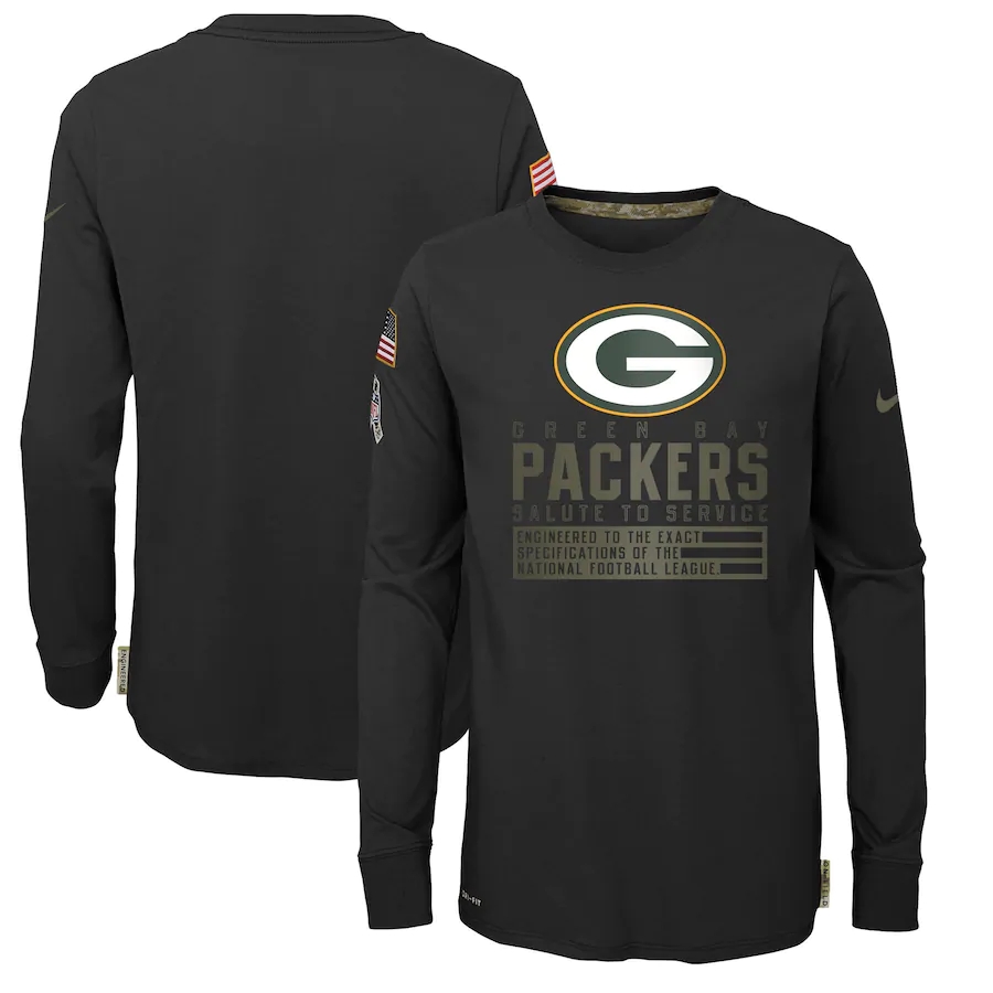 Nike Green Bay Packers Youth Black Salute to Service Long Sleeve TShirt->nfl t-shirts->Sports Accessory